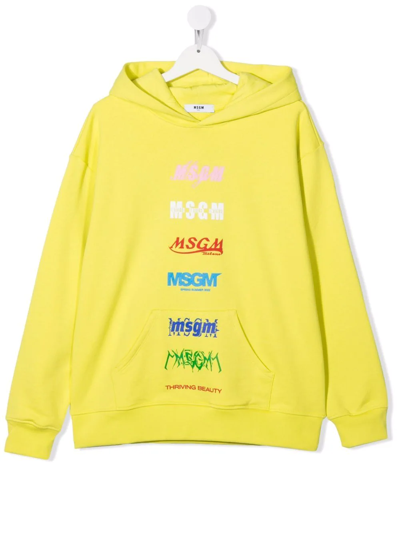 Msgm Teen Graphic-print Cotton Hoodie In Yellow