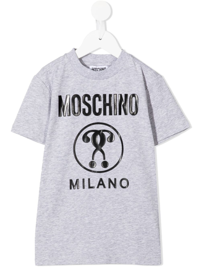 Moschino Kids' Double Question Mark-print T-shirt In Grey