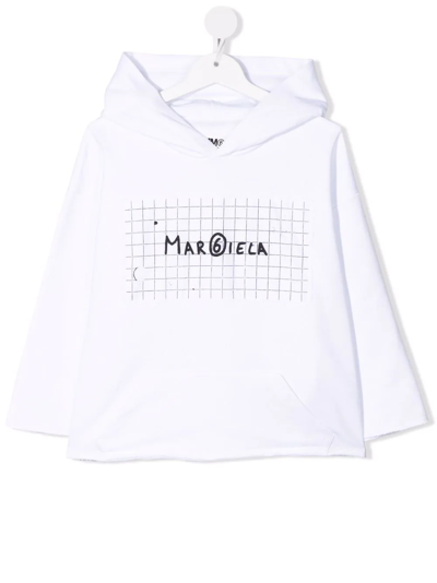 Mm6 Maison Margiela Kids' Cotton Sweatshirt Hoodie W/ Logo Patch In White