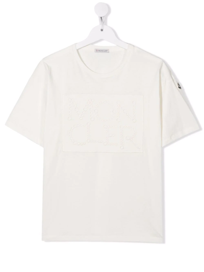 Moncler Teen Logo-print Cotton T-shirt In White