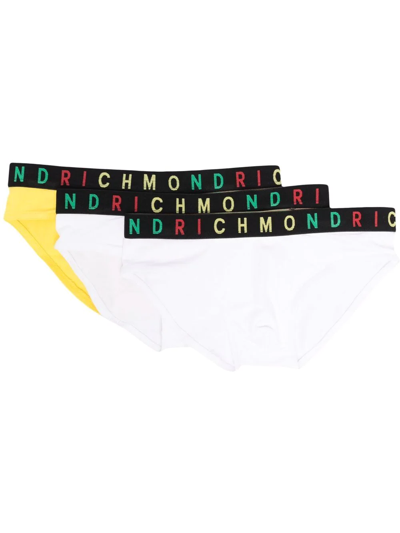 John Richmond Junior Teen Logo-waist Briefs (set Of Three) In White