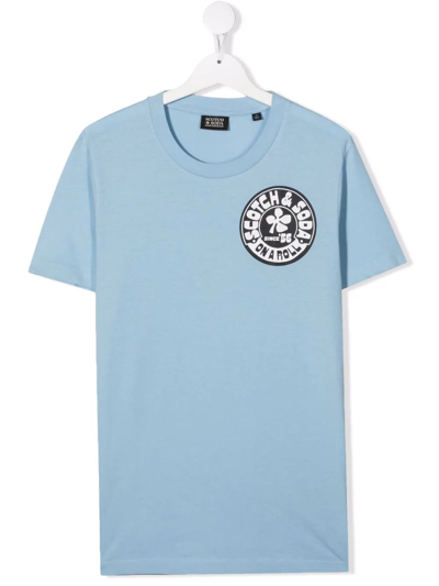 Scotch & Soda Kids' Logo-print Organic Cotton T-shirt In Blue