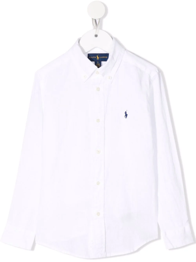 Ralph Lauren Kids' Logo-embroidered Button-down Shirt In White