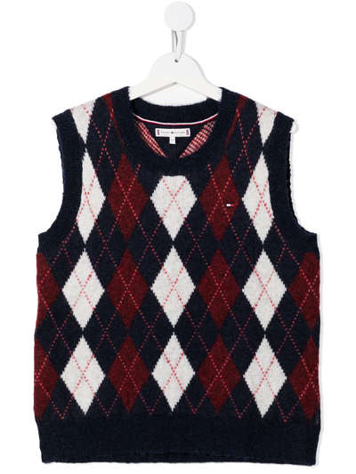 Tommy Hilfiger Junior Teen Argyle-knit Sleeveless Jumper In Blue