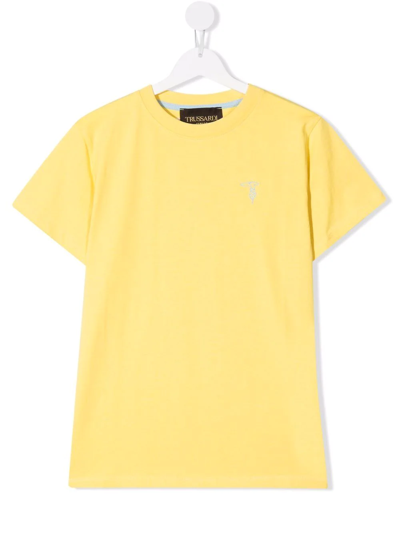 Trussardi Junior Kids' Embroidered-logo Short-sleeved T-shirt In Yellow