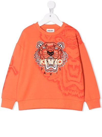 Kenzo Teen Signature Tiger-print Sweatshirt In Red