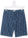 Kenzo Teen Animal-print Denim Shorts In Blue