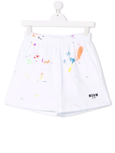Msgm Teen Paint Splatter-print Shorts In White