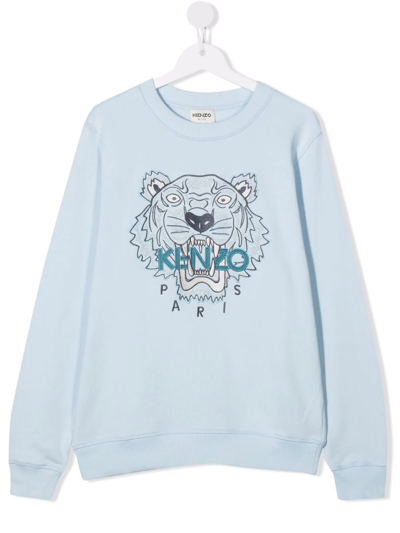Kenzo Kids' Logo-embroidered Cotton Sweatshirt In Blue