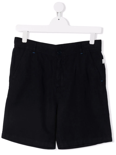 Paul Smith Junior Kids' Logo-patch Straight-leg Shorts In Blue