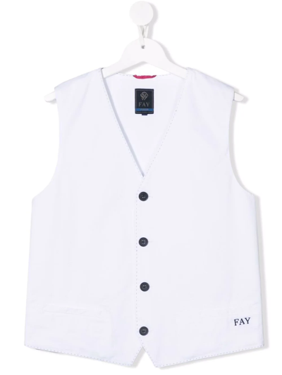 Fay Teen Logo-embroidered V-neck Waistcoat In White