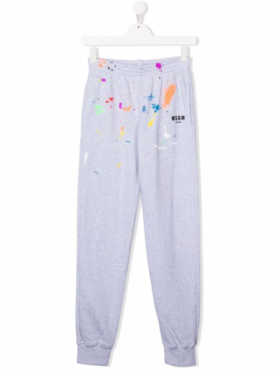 Msgm Kids' Paint Splatter-print Track Trousers In Grey