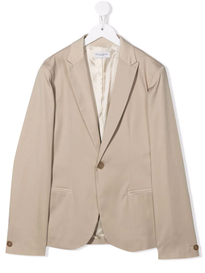 Paolo Pecora Teen Fitted Single-breasted Blazer In Neutrals