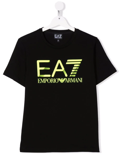 Emporio Armani Teen Logo-print Cotton T-shirt In Black