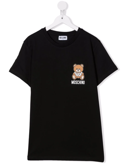 Moschino Teen Logo Crew-neck T-shirt In Black