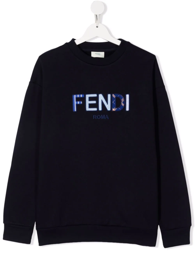Fendi Kids' Logo-embroidered Cotton-jersey Sweatshirt 8-14 Years In Navy