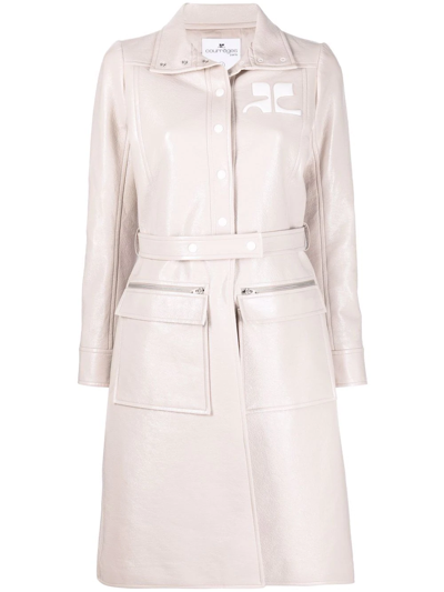 Courrèges Logo-print Lacquered-effect Trench Coat In Pink