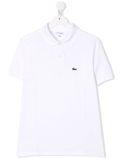 Lacoste Kids' Logo-embroidered Short-sleeved Polo Shirt In White