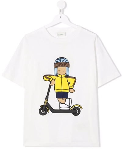 Fendi Kids' Graphic-print Short-sleeve T-shirt In White