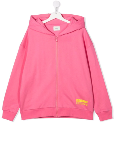 Fendi Teen Graphic-print Zip-up Hoodie In Pink