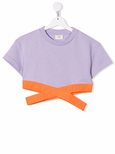 Fendi Teen Crossover-straps Cropped T-shirt In Purple