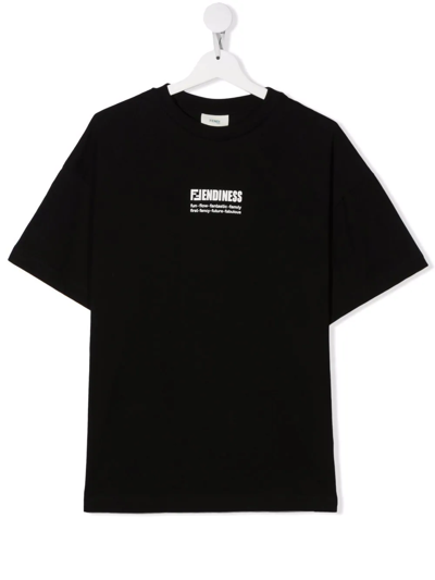 Fendi Teen Graphic-print Cotton T-shirt In Black