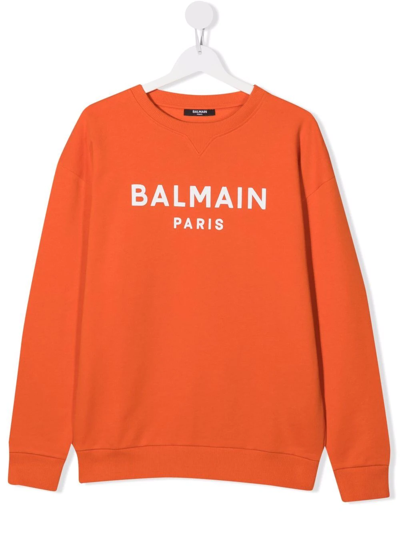 Balmain Kids' Orange Cotton Sweatshirt In Arancio