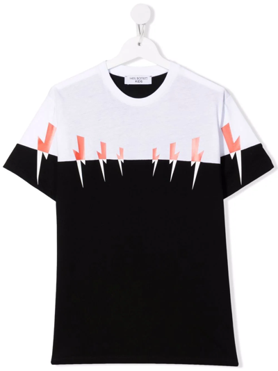 Neil Barrett Kids' Thunderbolt Twot-tone T-shirt In Black