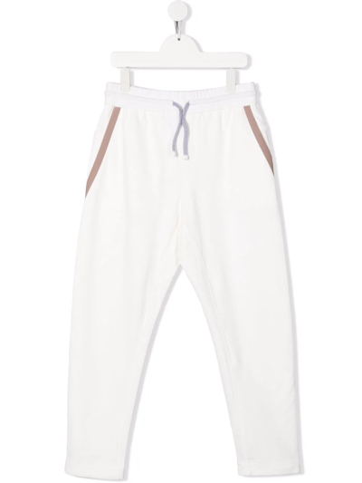 Brunello Cucinelli Kids' Drawstring-waist Cotton Track Trousers In White