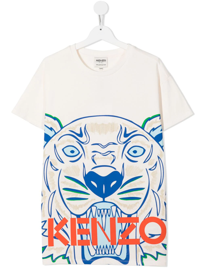 Kenzo Kids' Tiger-motif T-shirt In White