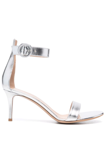 Gianvito Rossi Metallic-effect Leather Sandals In Grey