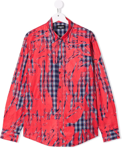 Dsquared2 Teen Painted-effect Checked Shirt In Blue