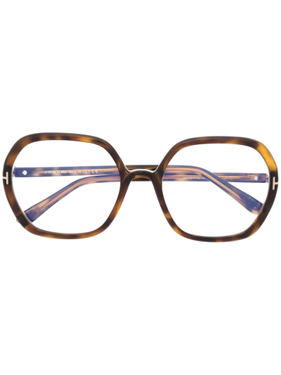 Tom Ford Oversized Round Glasses In Brown
