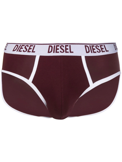 Diesel Logo-waist Cotton Briefs In Red