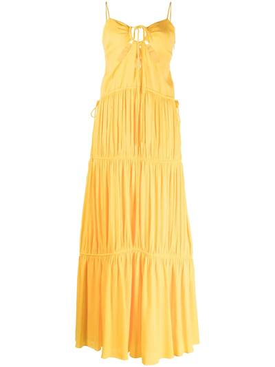 Jonathan Simkhai Lina Lightweight Crinkle Teardrop Cutout Maxi Dress In Yellow
