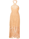 Simkhai Alisa Yarn Cutout Embroidered Fringe Midi Dress In Orange