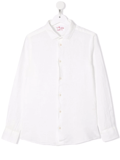 Mc2 Saint Barth Teen Long-sleeve Linen Shirt In White