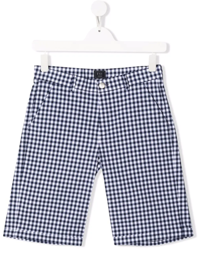 Fay Teen Gingham-check Shorts In Blue