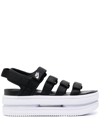 Nike Icon Classic Platform Sandals In Black/white/white