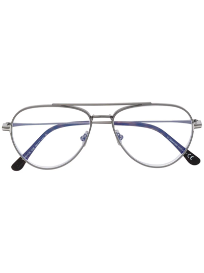 Tom Ford Double-bridge Pilot-frame Glasses In Silver