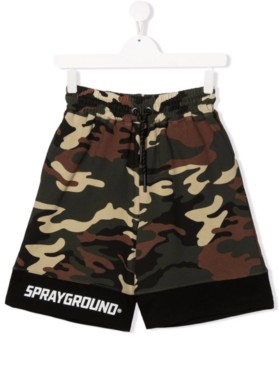 Sprayground Kid Teen Camouflage-print Track Shorts In Green