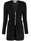 Saint Laurent Plunge Neck Long Sleeve Romper In Black