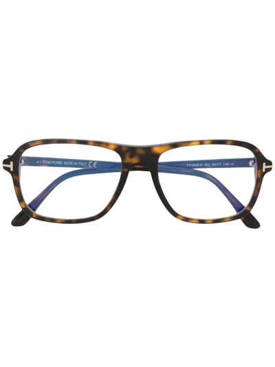 Tom Ford Ft5806b Rectangular Glasses In Brown