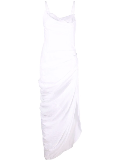 Jacquemus Saudade Asymmetric Draped Twill Dress In White