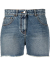 PALM ANGELS PALM TREE-EMBROIDERED FRAYED DENIM SHORTS