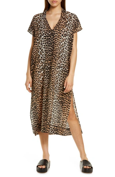 Ganni Leopard-print Georgette Midi Dress