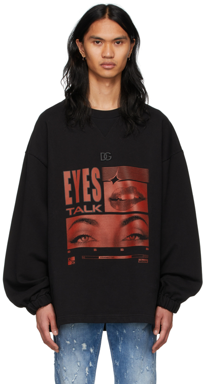 Dolce & Gabbana Black Cotton Sweatshirt In Hn3kr Eyes Talk Fdo.