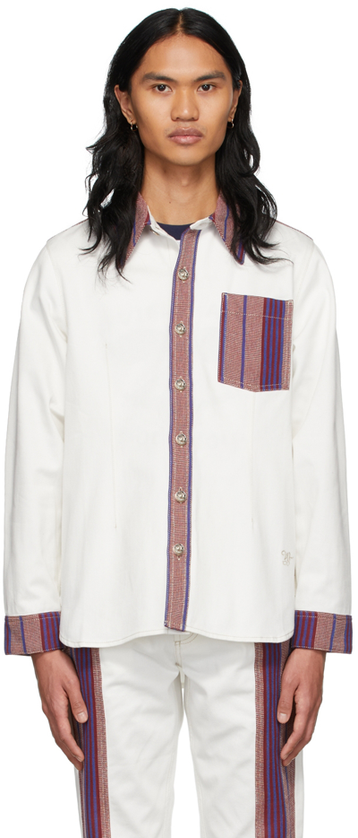 Wales Bonner Keita Jacquard-trimmed Denim Shirt In White