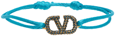 Valentino Garavani Crystal Vlogo Cord Bracelet In Blue