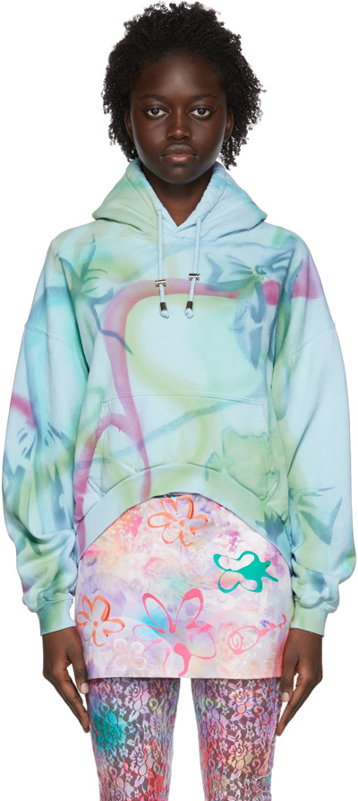 Collina Strada Tie-dye Asymmetric Cotton Hoodie In Blue
